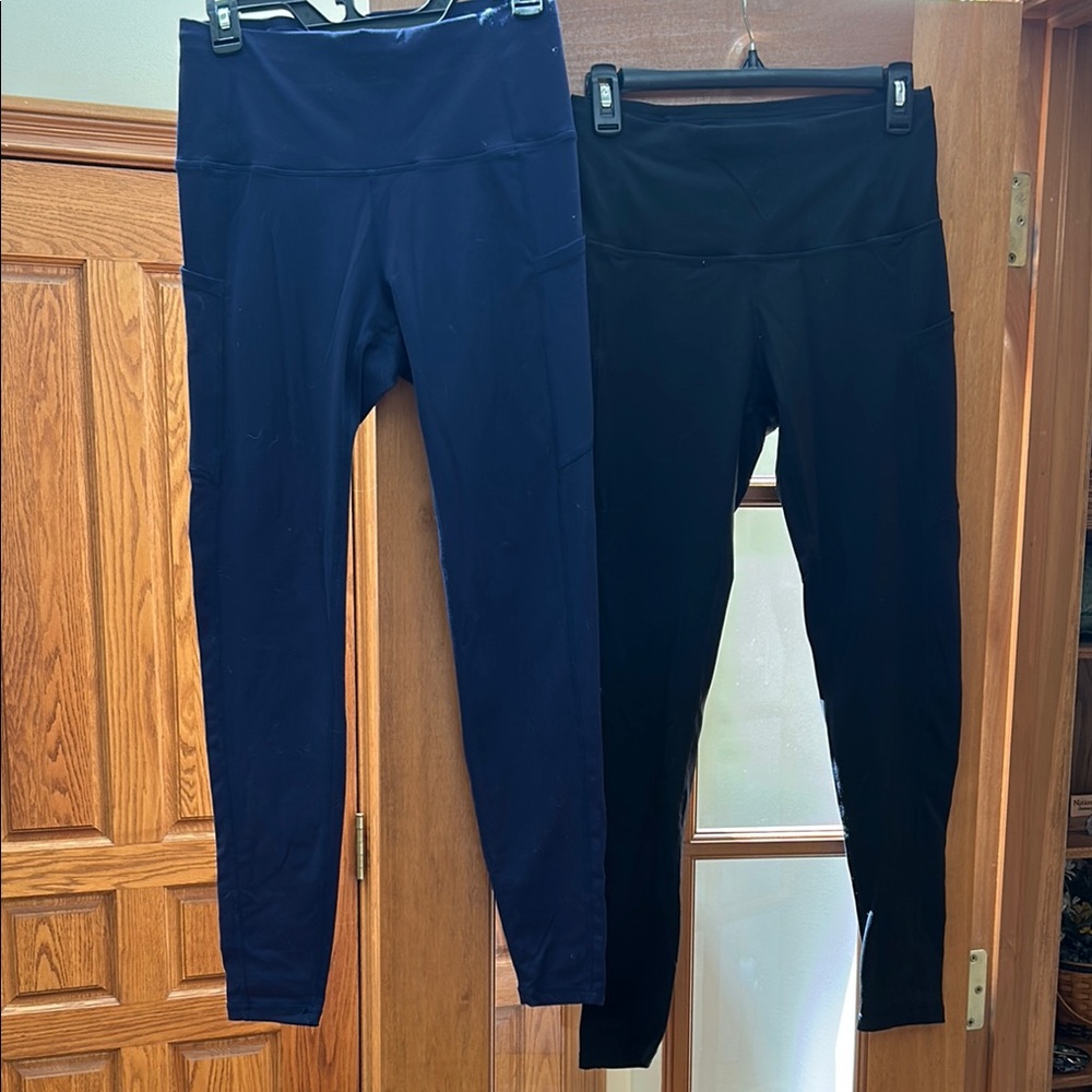 The Gym People, Black and Navy High-Waisted Leggings Bundle, Size Medium